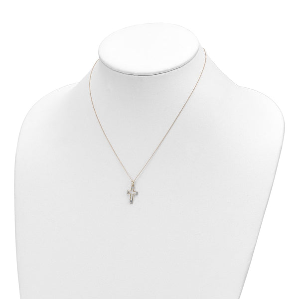 14KT Yellow Gold Cubic Zirconia 16X10MM 16-inch Cross Pendant