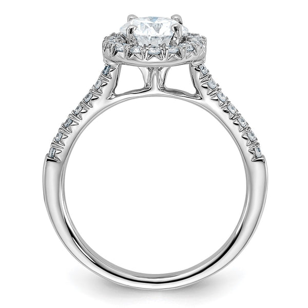 6.5MM Round Moissanite Halo Engagement Ring in 14KT White Gold. Size 7