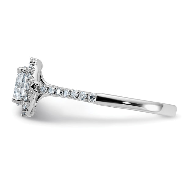 6.5MM Round Moissanite Halo Engagement Ring in 14KT White Gold. Size 7