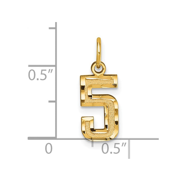 14KT Yellow Gold 20X7MM Diamond-cut Number 5 Pendant. Chain Not Included