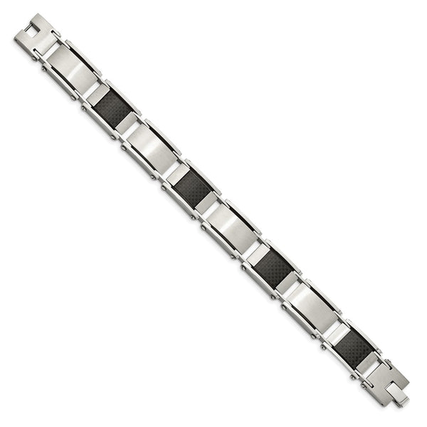 Stainless Steel Brushed & Polished Black Carbon Fiber Inlay Bracelet