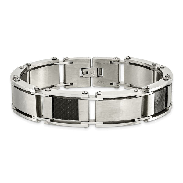 Stainless Steel Brushed & Polished Black Carbon Fiber Inlay Bracelet