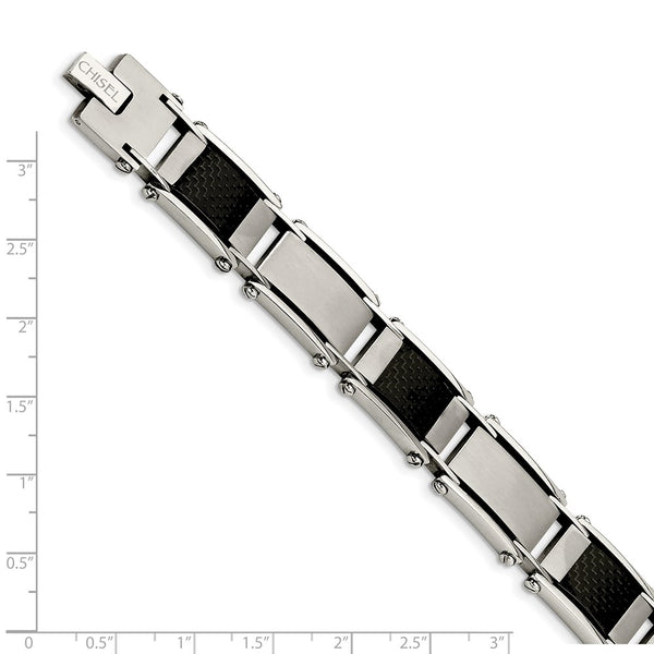 Stainless Steel Brushed & Polished Black Carbon Fiber Inlay Bracelet