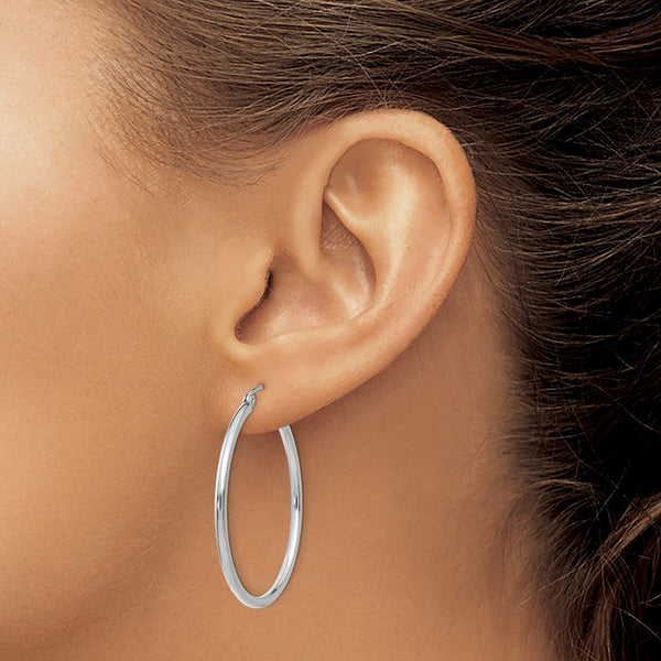 14KT White Gold 35X2MM Hoop Earrings