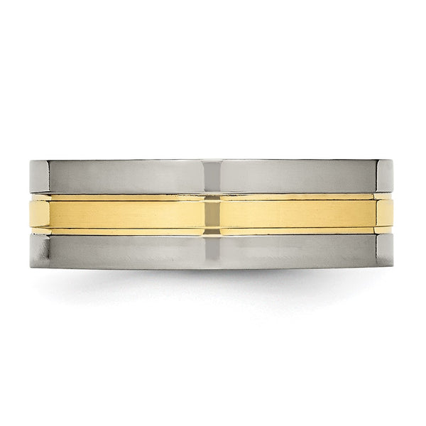 Titanium Yellow IP-plated Grooved 7mm Polished Band