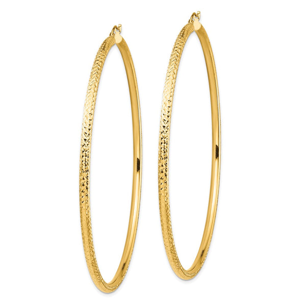 14KT Yellow Gold 80X3MM Diamond-cut Hoop Earrings