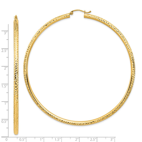 14KT Yellow Gold 80X3MM Diamond-cut Hoop Earrings