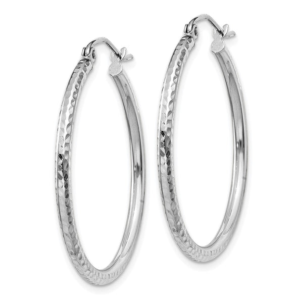 14KT White Gold 30X2MM Diamond-cut Hoop Earrings