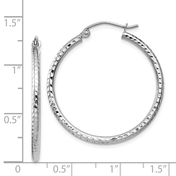 14KT White Gold 30X2MM Diamond-cut Hoop Earrings