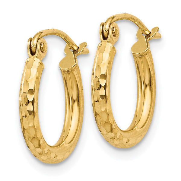 14KT Yellow Gold 13X2MM Diamond-cut Hoop Earrings