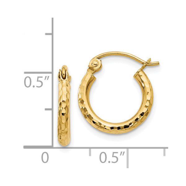 14KT Yellow Gold 13X2MM Diamond-cut Hoop Earrings