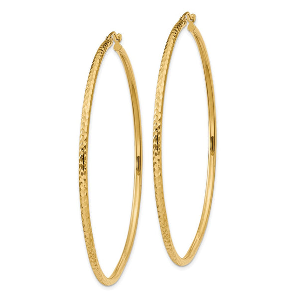 14KT Yellow Gold 60X2MM Diamond-cut Hoop Earrings