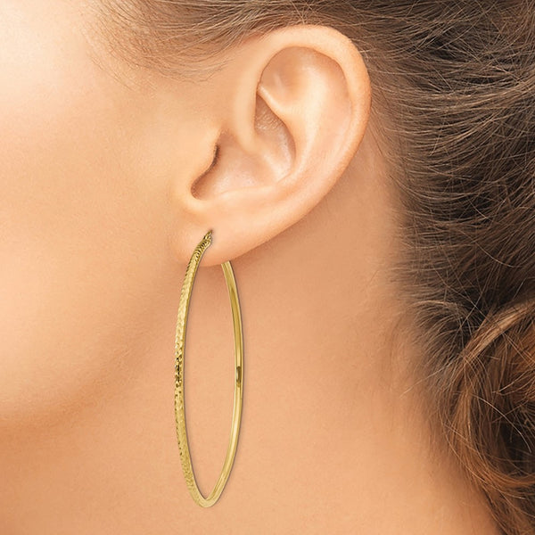 14KT Yellow Gold 60X2MM Diamond-cut Hoop Earrings