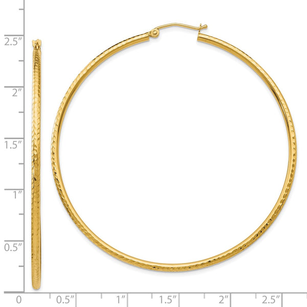 14KT Yellow Gold 60X2MM Diamond-cut Hoop Earrings