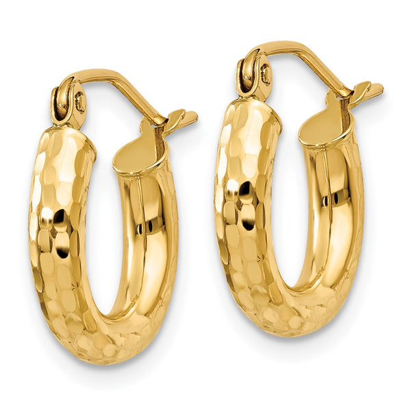 14KT Yellow Gold 14X3MM Diamond-cut Hoop Earrings