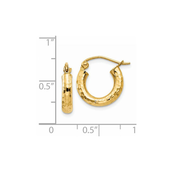 14KT Yellow Gold 14X3MM Diamond-cut Hoop Earrings