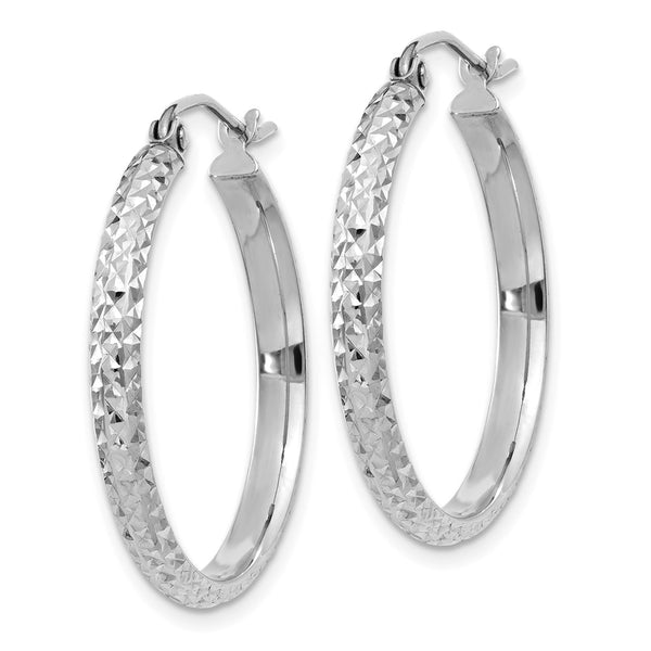 14KT White Gold 25X2.8MM Diamond-cut Hoop Earrings