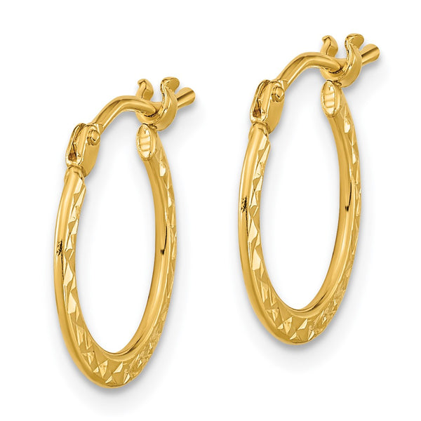 14KT Yellow Gold 15X1MM Diamond-cut Hoop Earrings