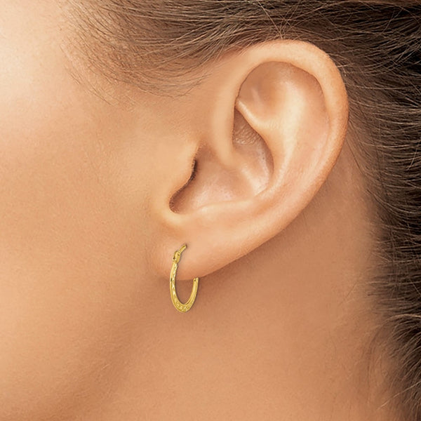 14KT Yellow Gold 15X1MM Diamond-cut Hoop Earrings