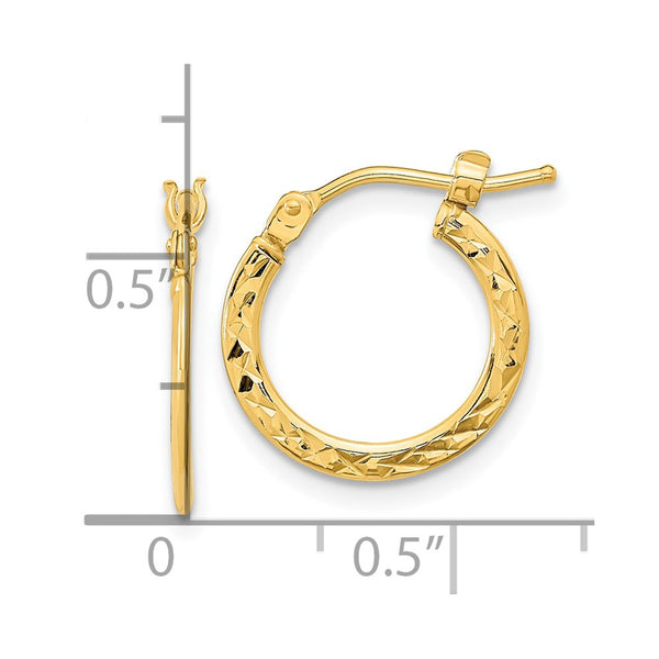 14KT Yellow Gold 15X1MM Diamond-cut Hoop Earrings