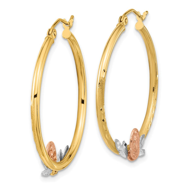 14KT Gold Tri-Color 32X30MM Religious Hoop Guadalupe Earrings