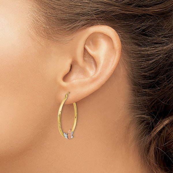 14KT Gold Tri-Color 32X30MM Religious Hoop Guadalupe Earrings