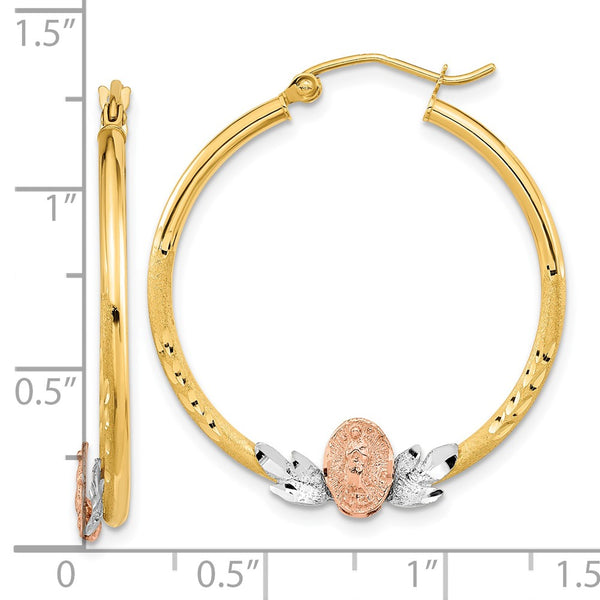 14KT Gold Tri-Color 32X30MM Religious Hoop Guadalupe Earrings