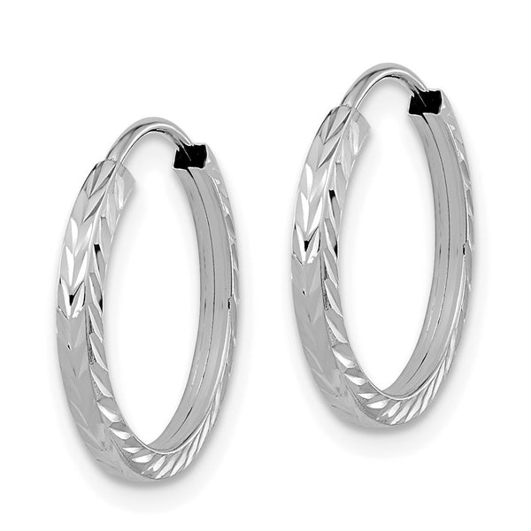 14KT White Gold 15X1.35MM Diamond-cut Hoop Earrings