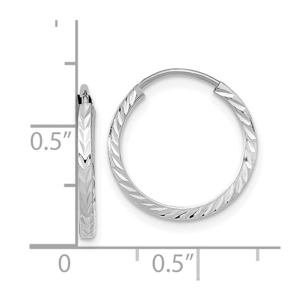 14KT White Gold 15X1.35MM Diamond-cut Hoop Earrings