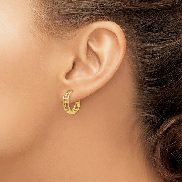 14KT Yellow Gold 15X4MM Greek Key Hoop Earrings