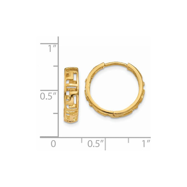14KT Yellow Gold 15X4MM Greek Key Hoop Earrings