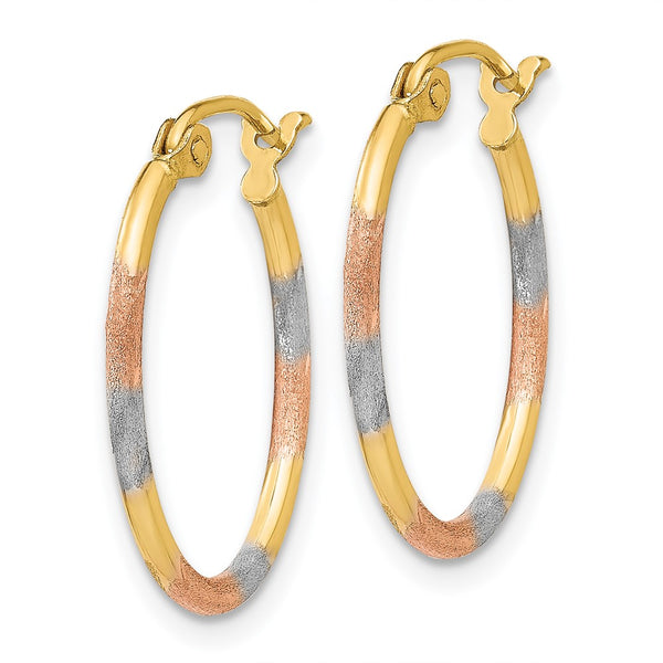 14KT Gold Tri-Color 20X16MM Diamond-cut Hoop Earrings
