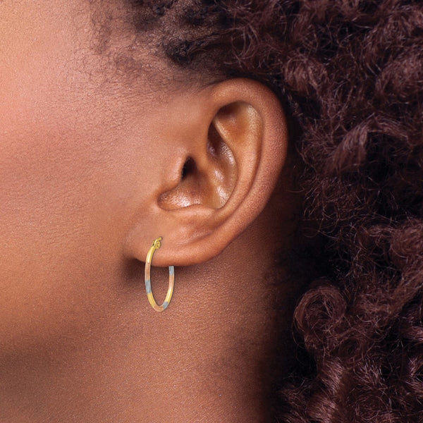 14KT Gold Tri-Color 20X16MM Diamond-cut Hoop Earrings
