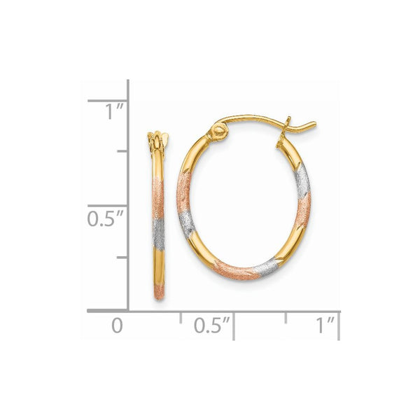 14KT Gold Tri-Color 20X16MM Diamond-cut Hoop Earrings