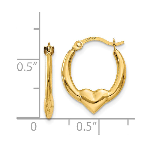 14KT Yellow Gold 16X13MM Heart Hoop Earrings