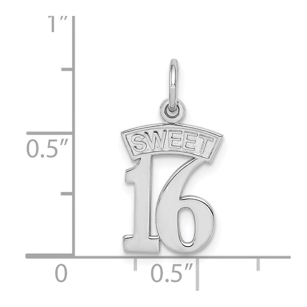14KT White Gold 20X11MM Sweet 16 Charm Pendant. Chain not Included.