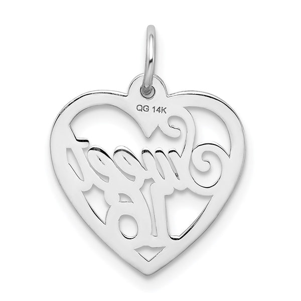 14KT White Gold 22X16MM Sweet 16 Heart Charm Pendant. Chain not Included