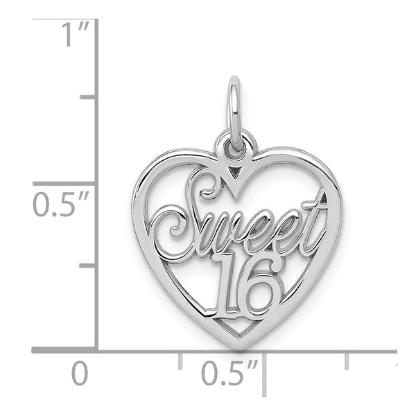 14KT White Gold 22X16MM Sweet 16 Heart Charm Pendant. Chain not Included