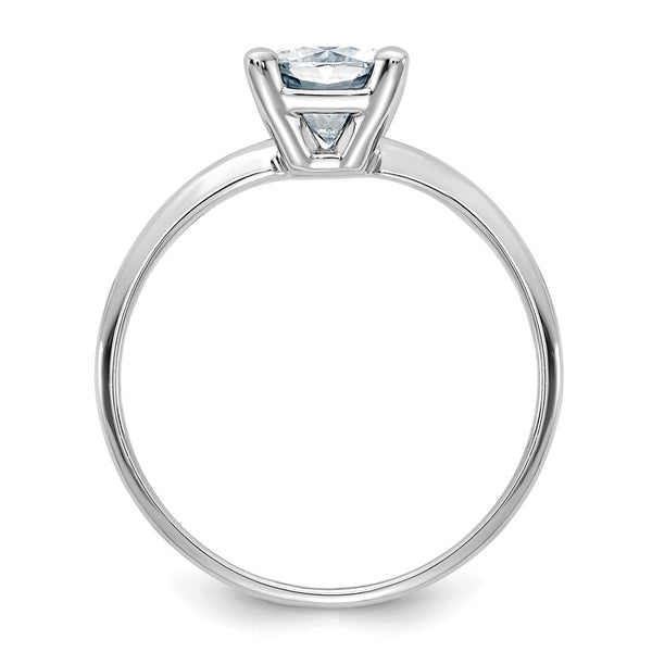 6MM Cushion Moissanite Solitaire Engagement Ring in 14KT White Gold. Size 7