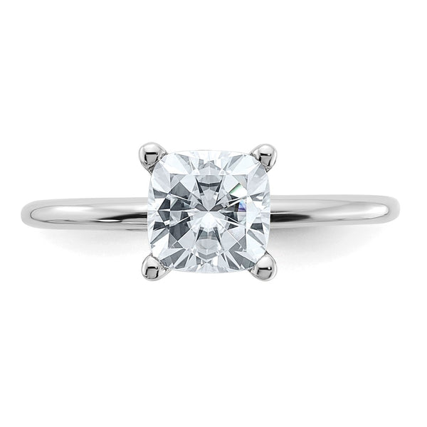 6MM Cushion Moissanite Solitaire Engagement Ring in 14KT White Gold. Size 7