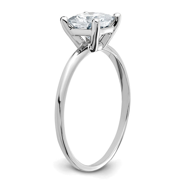 6MM Cushion Moissanite Solitaire Engagement Ring in 14KT White Gold. Size 7