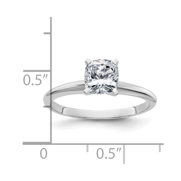 6MM Cushion Moissanite Solitaire Engagement Ring in 14KT White Gold. Size 7