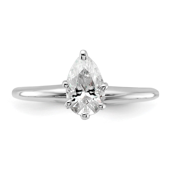 8X5MM Pear Moissanite Solitaire Engagement Ring in 14KT White Gold. Size 8
