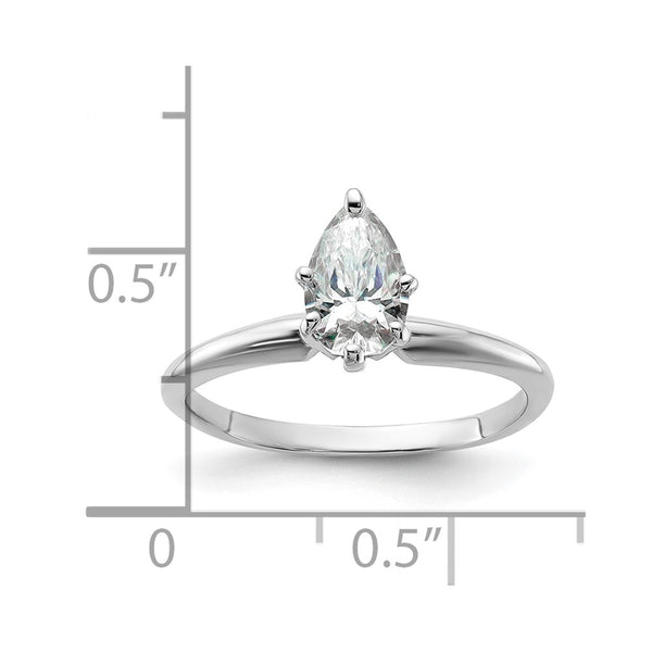 8X5MM Pear Moissanite Solitaire Engagement Ring in 14KT White Gold. Size 8
