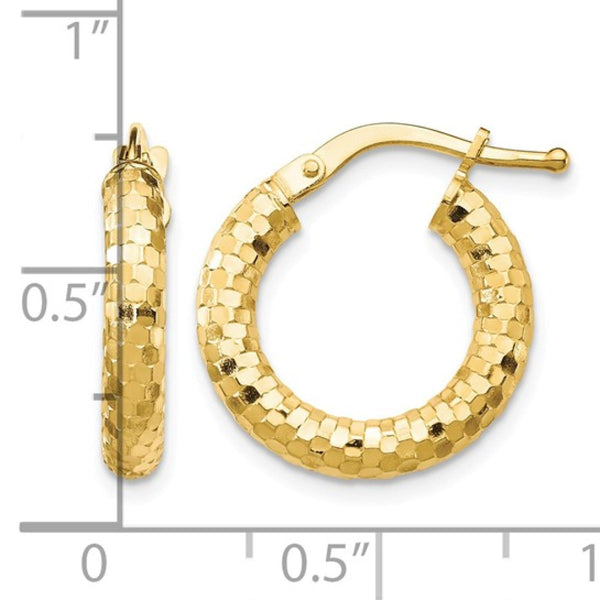 14KT Yellow Gold 17X3MM Diamond-cut Hoop Earrings