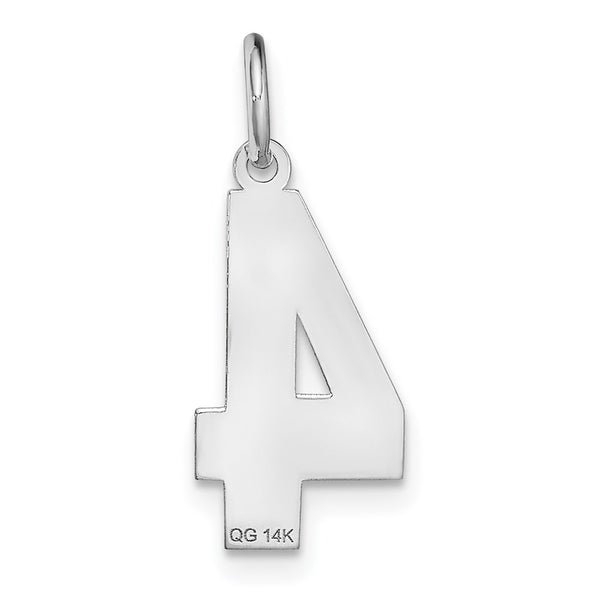 14KT Gold White Gold Medium Satin Number 4 Charm Pendant. Chain not Included.