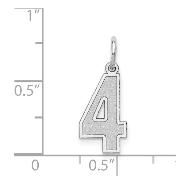 14KT Gold White Gold Medium Satin Number 4 Charm Pendant. Chain not Included.