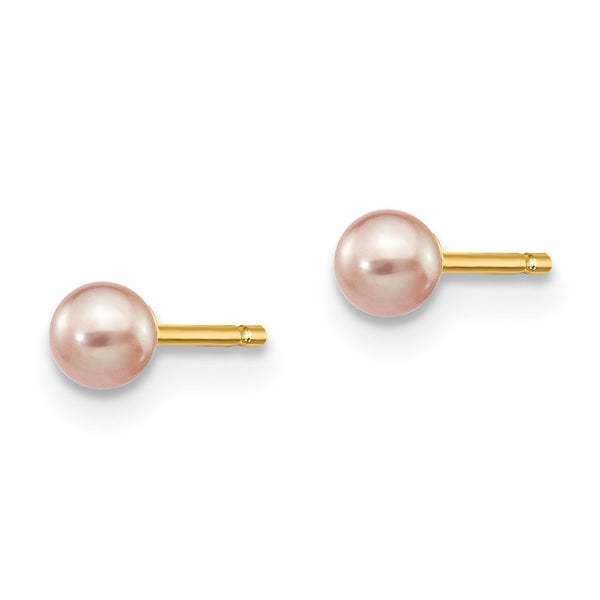 3MM Round Pearl Stud Earrings in 14KT Yellow Gold
