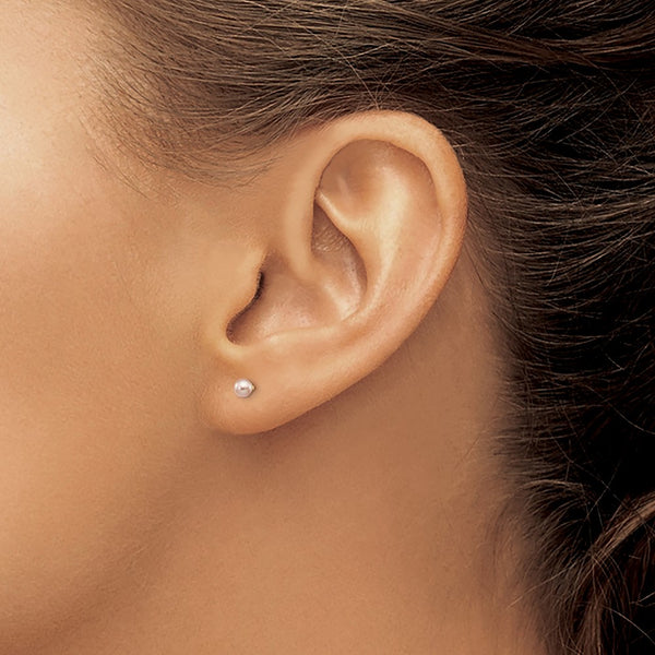 3MM Round Pearl Stud Earrings in 14KT Yellow Gold