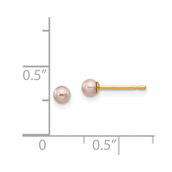 3MM Round Pearl Stud Earrings in 14KT Yellow Gold